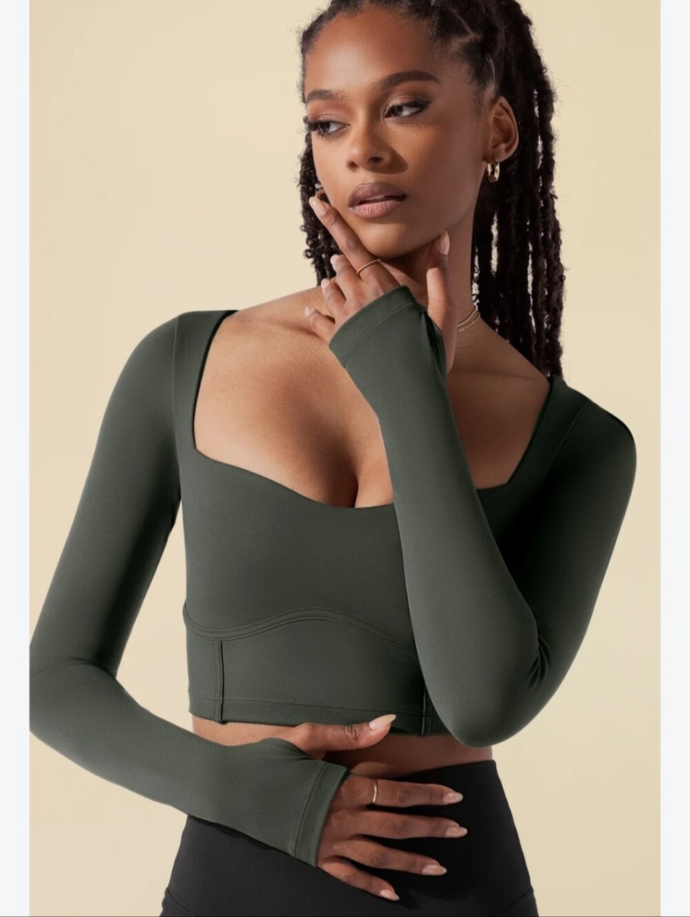 Popflex Sweetheart Long Sleeve Crop Top - Forestwood Size Large